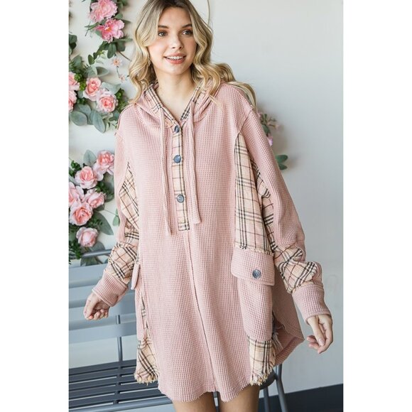 012 Oli & Hali Washed Flannel Contrast Hooded Waffle Pullover NEW Size Large - Picture 3 of 4